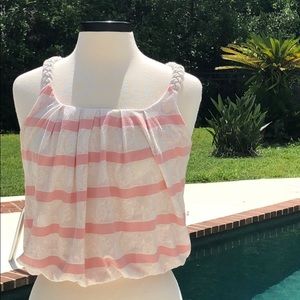 Ellus pink and cream lace striped halter top.